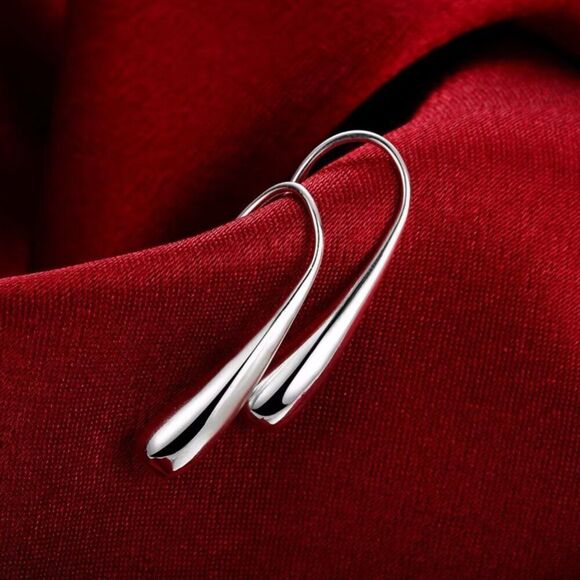Silver Water Drop Dangle Earrings - Picture 4 of 9